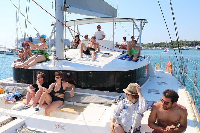 Catamaran Cruises Rhodes - 6 Hours Day Cruise ALL INCLUSIVE - Afandou Beach: lunch lands after the swim