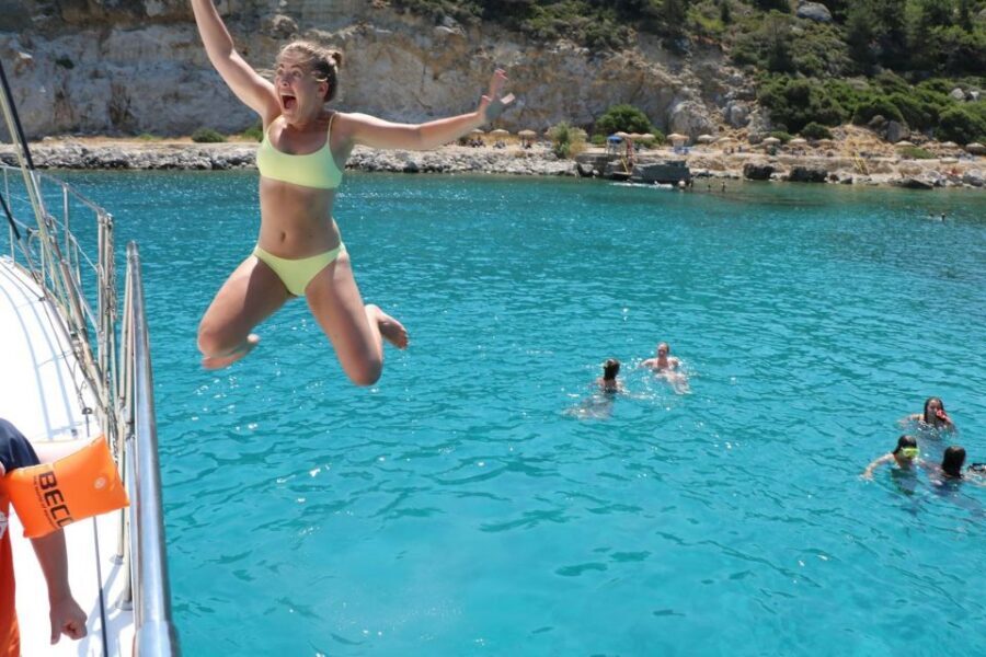 From Rhodes: Private Catamaran Cruise All Inclusive - Your Swimming Plan: Anthony Quinn Bay, Afandou, Kallithea, and Tsambika