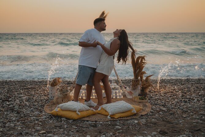 Private Picnic Rhodes Greece - The picnic spread: cheese platter to croissants, plus champagne