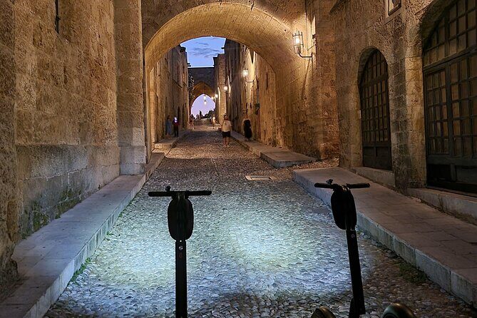 Rhodes by Night Segway Route - Stop 4: The Street of the Knights at night—built for photos