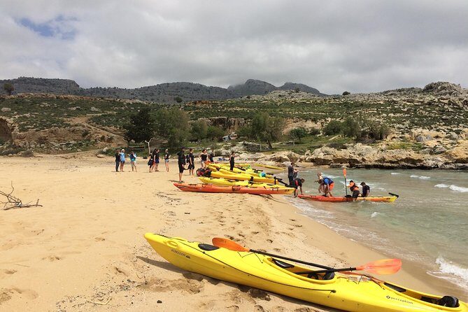 Rhodes Sea Kayaking Adventure small groups incl.Transfer & snack - Red Sand Beach: Swimming, Snorkel Time, and a Quick Cooking Lesson