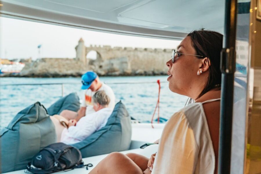Rhodes: Sunset Catamaran Cruise with Dinner Buffet & Drinks - Dinner buffet onboard: what you get, when you eat, and how it feels