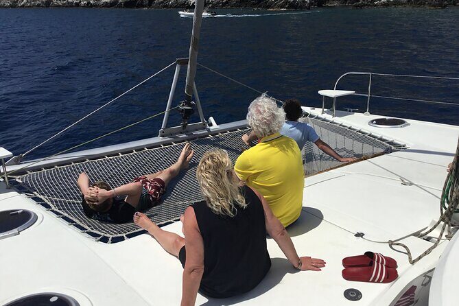 Sailing Catamaran day cruise - Rhodes with lunch & drinks - Anthony Quinn Bay anchor time: clearer water, famous scenery